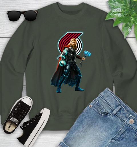 NBA Thor Avengers Endgame Basketball Portland Trail Blazers Youth Sweatshirt 10