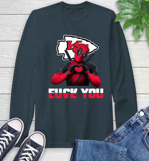 NHL Kansas City Chiefs Deadpool Love You Fuck You Football Sports Long Sleeve T-Shirt 9