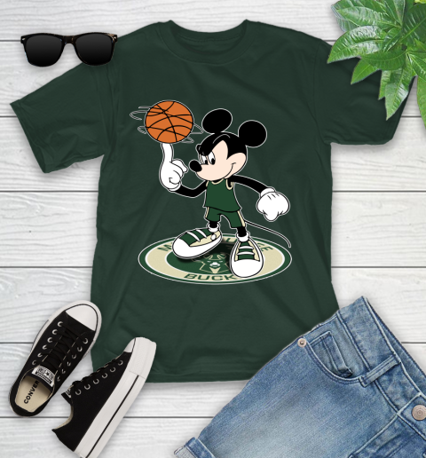 NBA Basketball Milwaukee Bucks Cheerful Mickey Disney Shirt Youth T-Shirt 5