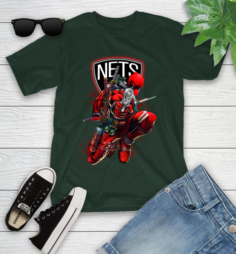NBA Deadpool Marvel Comics Sports Basketball Brooklyn Nets Youth T-Shirt 5