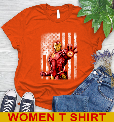 Boston Red Sox MLB Baseball Iron Man Avengers American Flag Shirt Women's T-Shirt 3