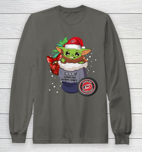 Carolina Hurricanes Christmas Baby Yoda Star Wars Funny Happy NHL Long Sleeve T-Shirt 8