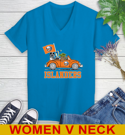 NHL Hockey New York Islanders Darth Vader Baby Yoda Driving Star Wars Shirt Women's V-Neck T-Shirt 8