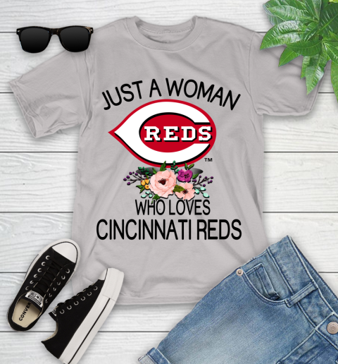 MLB Just A Woman Who Loves Cincinnati Reds Baseball Sports Youth T-Shirt 10