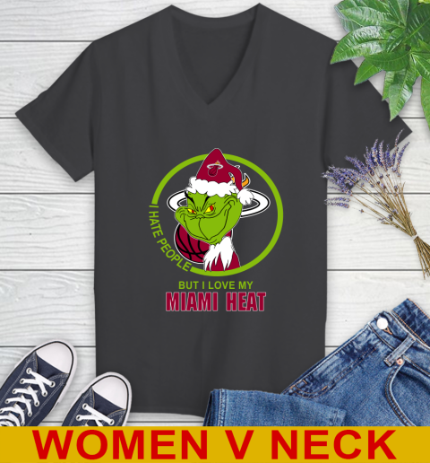 Miami Heat NBA Christmas Grinch I Hate People But I Love My Favorite Basketball Team Women's V-Neck T-Shirt 9