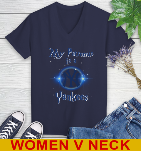 MLB Baseball Harry Potter My Patronus Is A New York Yankees Women's V-Neck T-Shirt 12