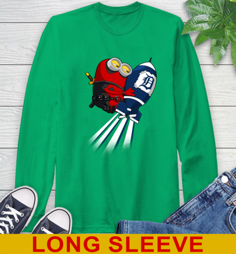 MLB Baseball Detroit Tigers Deadpool Minion Marvel Shirt Long Sleeve T-Shirt 8