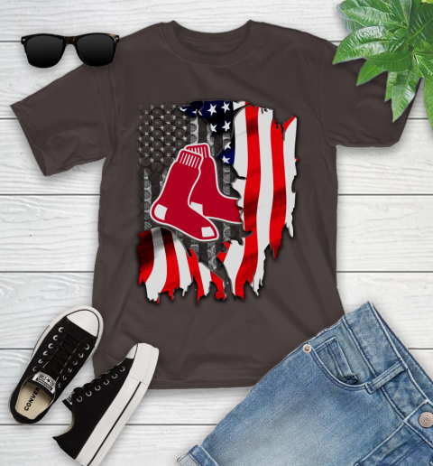 Boston Red Sox MLB Baseball American Flag Youth T-Shirt 7