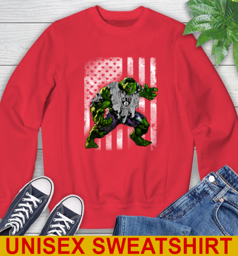 Brooklyn Nets Hulk Marvel Avengers NBA Basketball American Flag Sweatshirt 12