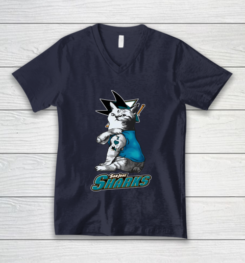 NHL My Cat Loves San Jose Sharks Hockey V-Neck T-Shirt 3 NHL My Cat Loves San Jose Sharks Hockey V-Neck T-Shirt - Image 3