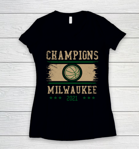 Milwaukee Bucks championship shirt  NBA championship Basketball 2021 Women's V-Neck T-Shirt