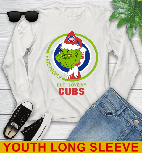 Chicago Cubs MLB Christmas Grinch I Hate People But I Love My Favorite Baseball Team Youth Long Sleeve 12