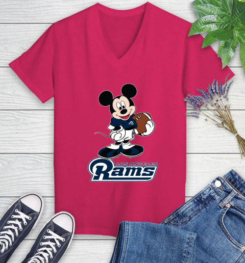 NFL Football Los Angeles Rams Cheerful Mickey Mouse Shirt Women's V-Neck T-Shirt 8