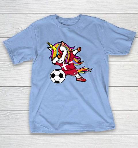 Funny Dabbing Unicorn Denmark Football Danish Flag Soccer T-Shirt 11
