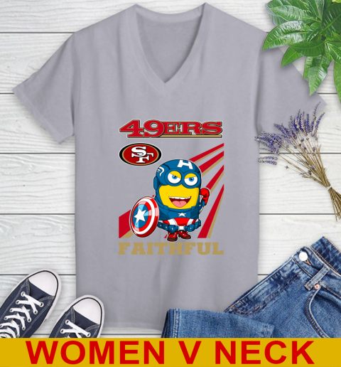 NFL Football San Francisco 49ers Captain America Marvel Avengers Minion Faithful Shirt Women's V-Neck T-Shirt 4