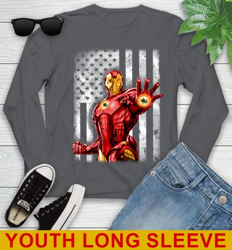 San Jose Sharks NHL Hockey Iron Man Avengers American Flag Shirt Youth Long Sleeve - Image 10