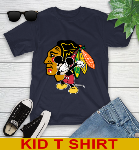 Chicago Blackhawks NHL Hockey Dabbing Mickey Disney Sports Youth T-Shirt 3