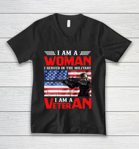 Veteran Shirt I Am A Woman I Am A Veteran Usa Flag V-Neck T-Shirt