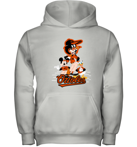 Baltimore Orioles Mickey Donald And Goofy Baseball Youth Hoodie