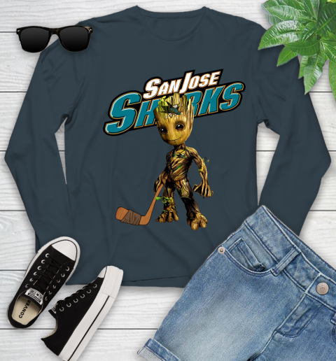 San Jose Sharks NHL Hockey Groot Marvel Guardians Of The Galaxy Youth Long Sleeve 8