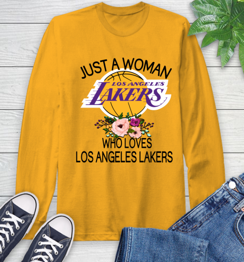 NBA Just A Woman Who Loves Los Angeles Lakers Basketball Sports Long Sleeve T-Shirt 2