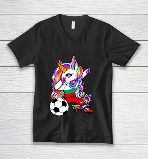 Dabbing Unicorn Bulgaria Soccer Fans Jersey Flag Football V-Neck T-Shirt