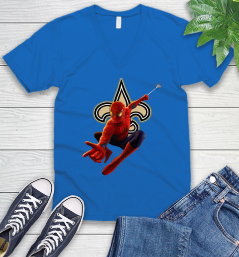 NFL Spider Man Avengers Endgame Football New Orleans Saints V-Neck T-Shirt 6