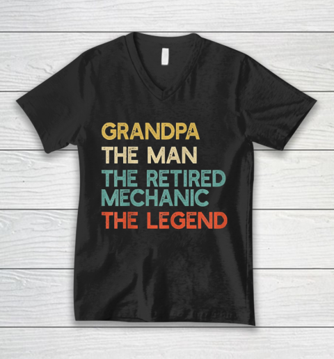 Grandpa Funny Gift Apparel  Mens Grandpa The Man The Retired Mechanic V-Neck T-Shirt
