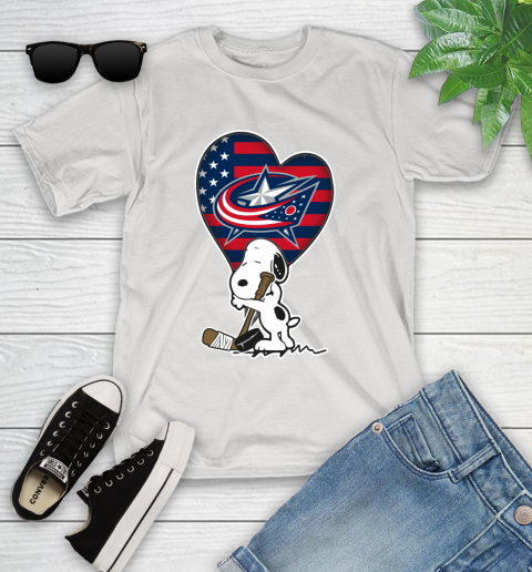 Columbus Blue Jackets NHL Hockey The Peanuts Movie Adorable Snoopy Youth T-Shirt