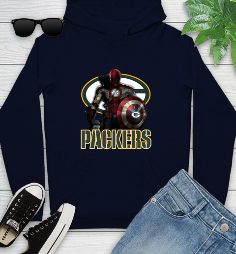 NFL Captain America Thor Spider Man Hawkeye Avengers Endgame Football Green Bay Packers Youth Hoodie 4