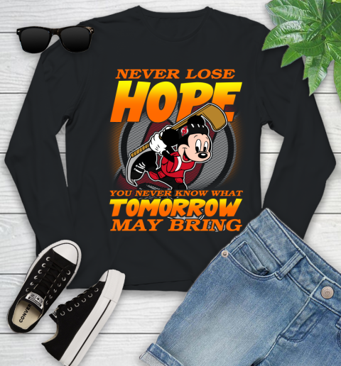 New Jersey Devils NHL Hockey ootball Mickey Disney Never Lose Hope Youth Long Sleeve