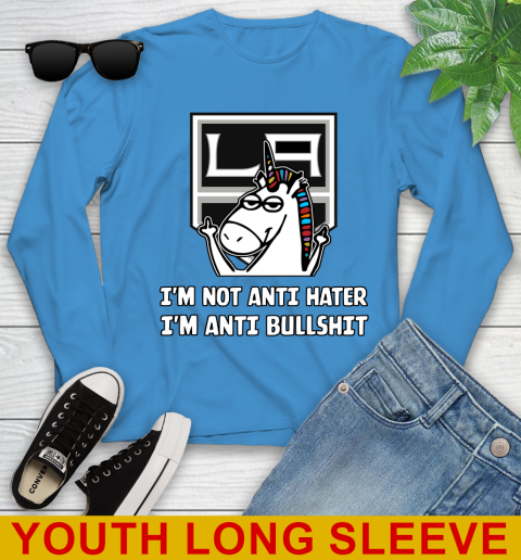 Los Angeles Kings NHL Hockey Unicorn I'm Not Anti Hater I'm Anti Bullshit Youth Long Sleeve 8