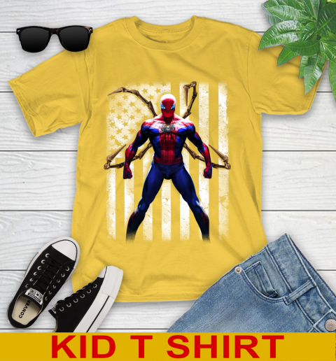 NBA Basketball Oklahoma City Thunder Spider Man Avengers Marvel American Flag Shirt Youth T-Shirt 9
