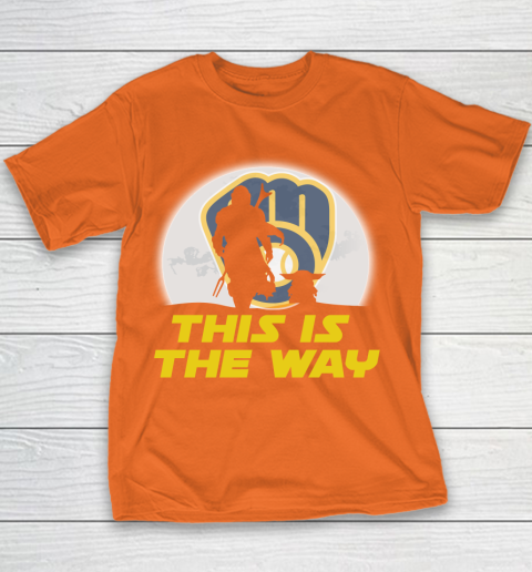 Milwaukee Brewers MLB Baseball Star Wars Yoda And Mandalorian This Is The Way Youth T-Shirt 4