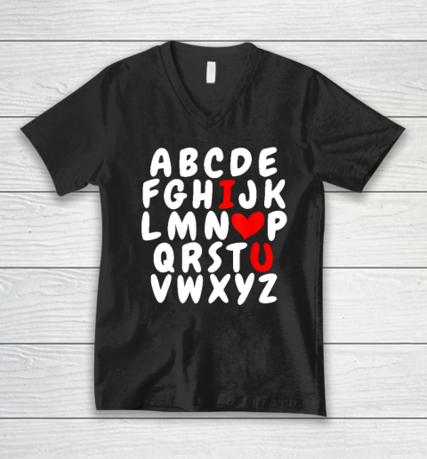 Alphabet ABC I Love You Valentines Day Heart V-Neck T-Shirt