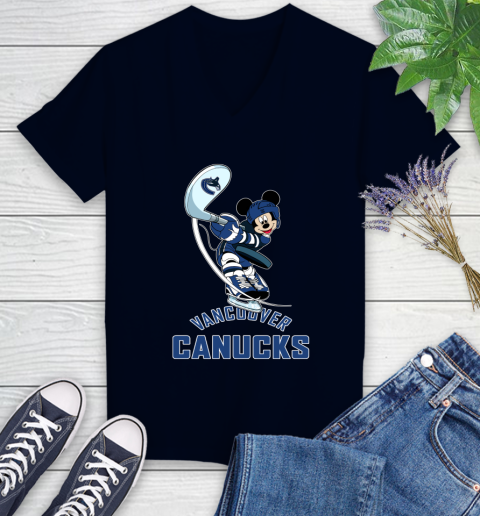 NHL Hockey Vancouver Canucks Cheerful Mickey Mouse Shirt Women's V-Neck T-Shirt 3