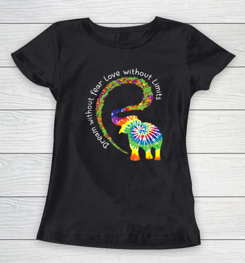 Dream Without Fear Love Elephant LGBT Pride Tie Dye Women's T-Shirt