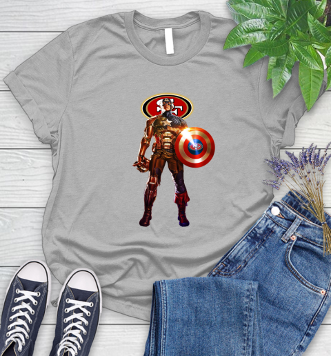 NFL Captain America Marvel Avengers Endgame Football Sports San Francisco 49ers Women's T-Shirt 5