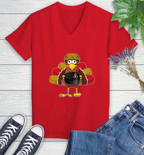 Ottawa Senators Turkey Thanksgiving Day Women's V-Neck T-Shirt 12