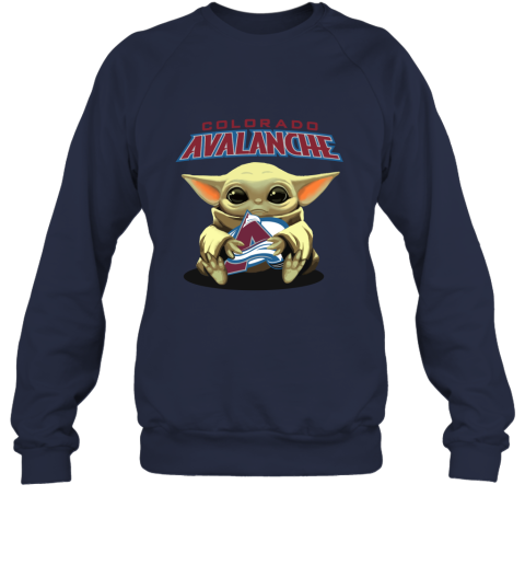 Baby Yoda Hugs The Colorado Avalanche Ice Hockey Sweatshirt