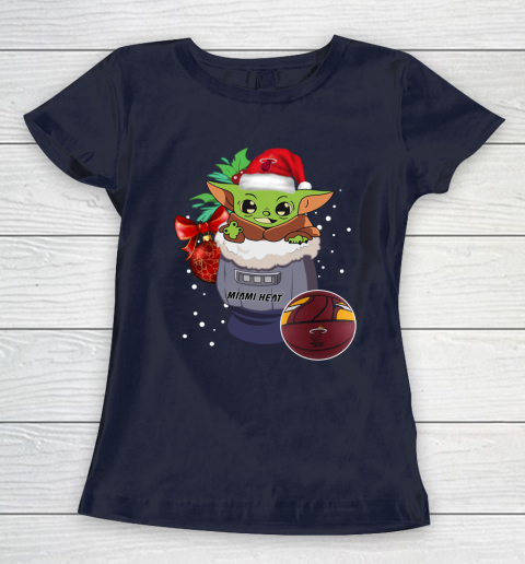 Miami Heat Christmas Baby Yoda Star Wars Funny Happy NBA Women's T-Shirt 4