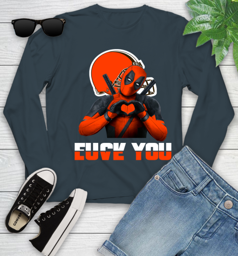 NHL Cleveland Browns Deadpool Love You Fuck You Football Sports Youth Long Sleeve 9
