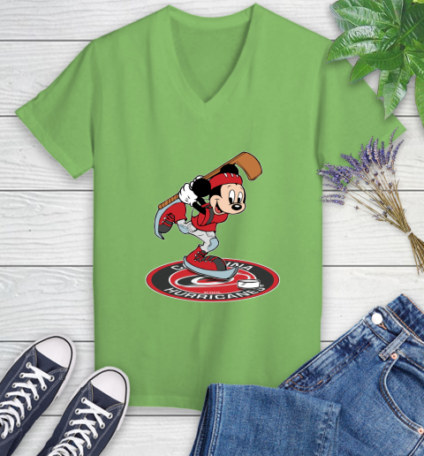 NHL Hockey Carolina Hurricanes Cheerful Mickey Disney Shirt Women's V-Neck T-Shirt 9