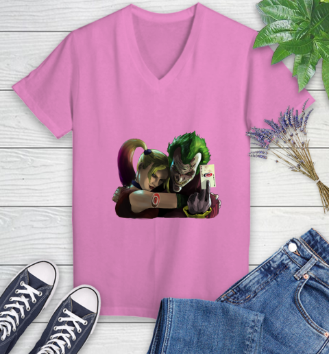 Carolina Hurricanes NHL Hockey Joker Harley Quinn Suicide Squad Women's V-Neck T-Shirt 14