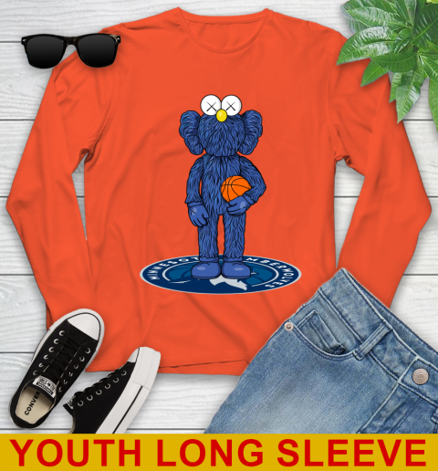 NBA Basketball Minnesota Timberwolves Kaws Bff Blue Figure Shirt Youth Long Sleeve 4