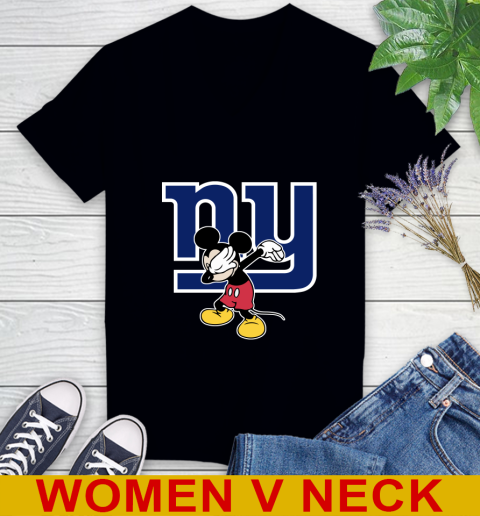 New York Giants NFL Football Dabbing Mickey Disney Sports Women's V-Neck T-Shirt 2