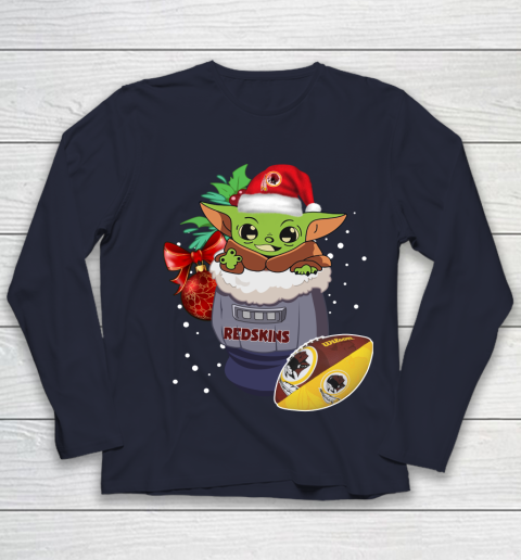 Washington Redskins Christmas Baby Yoda Star Wars Funny Happy NFL Youth Long Sleeve 3