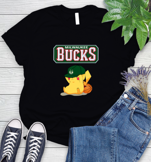 NBA Pikachu Basketball Sports Milwaukee Bucks Women's T-Shirt 2