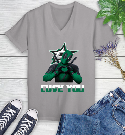 NHL Dallas Stars Deadpool Love You Fuck You Hockey Sports Women's V-Neck T-Shirt 4