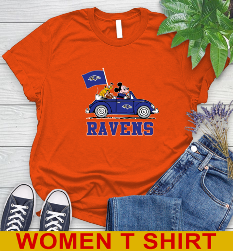 NFL Football Baltimore Ravens Pluto Mickey Driving Disney Shirt Women's T-Shirt 4